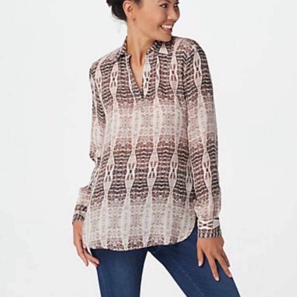 Haute Hippie Tribe Harper V-Neck Blouse Button Down Top Snake Print Size Large